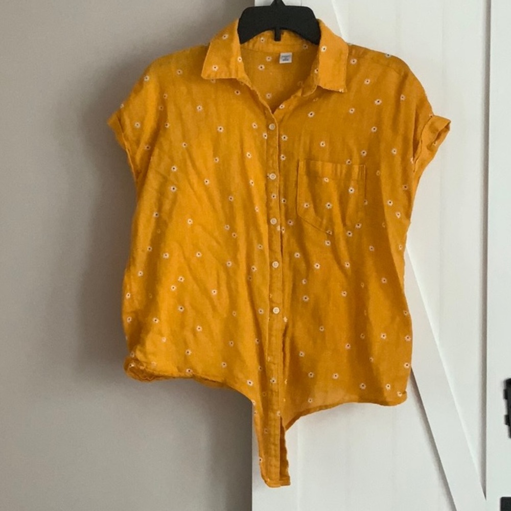 Old Navy tie front linen blend top